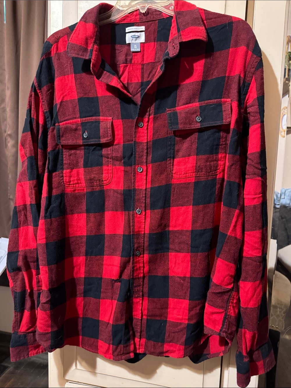 Old Navy Red and Black Buffalo Plaid Button-Down Shirt